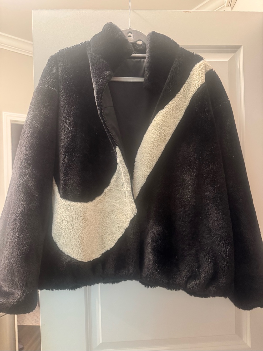 Nike Black Teddy Jacket with Cream Swoosh Accent
